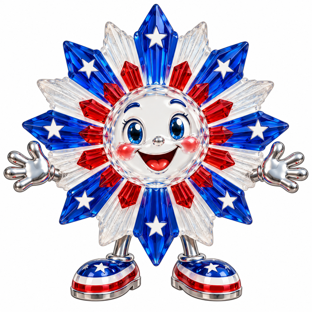 Crystal Sunburst Face with Patriotic Stars Vinyl Decal Stickers