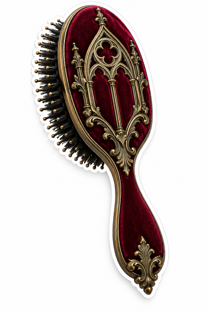 Burgundy Oval Hairbrush with Gold Scrolls Vinyl Decal Stickers