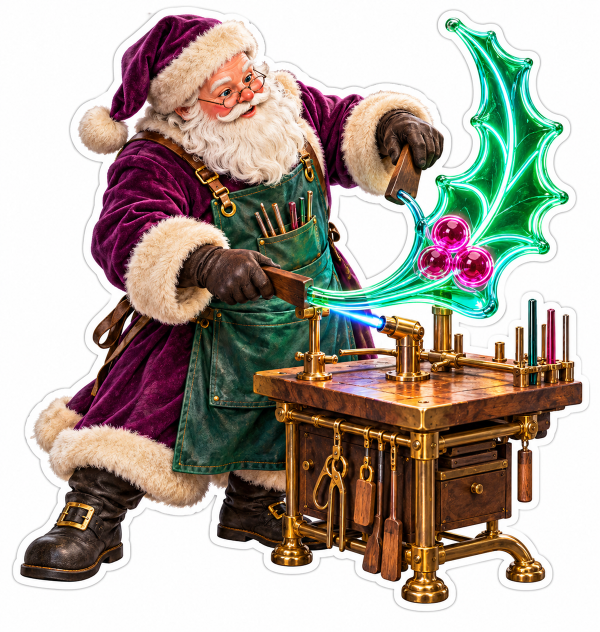 Purple Coat Santa Making Glass Holly Vinyl Decal Stickers
