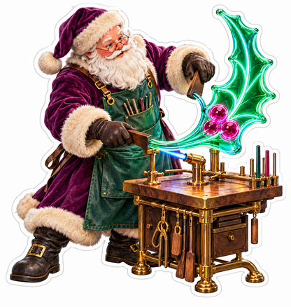 Purple Coat Santa Making Glass Holly Vinyl Decal Stickers