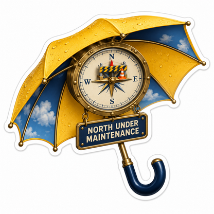 Compass Beneath Yellow Umbrella Art Vinyl Decal Stickers
