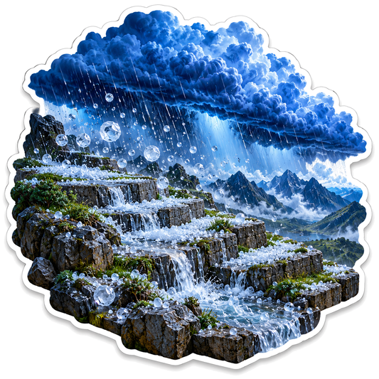 Blue Hail Cloud over Stepped Mountain Rocks Vinyl Decal Stickers