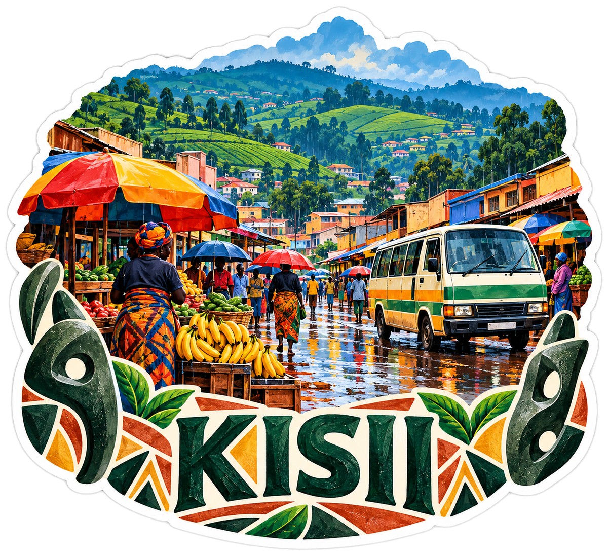 Kisii Rainy Highland Market Art Vinyl Decal Stickers
