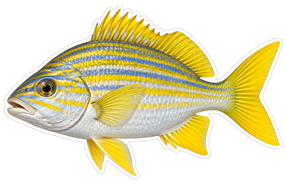 Yellow Finned Fish with Thin Blue Stripes Art Vinyl Decal Stickers