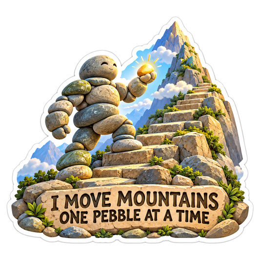 Stone Figure Climbing Steps toward Mountain Vinyl Decal Stickers