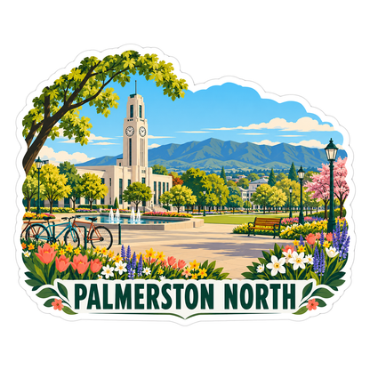 Palmerston North Clock Tower Flower Garden Vinyl Decal Stickers
