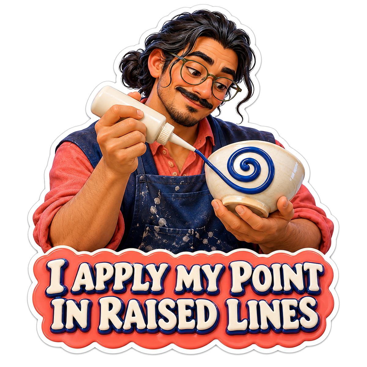 Potter Applying Blue Spiral to Ceramic Bowl Vinyl Decal Stickers