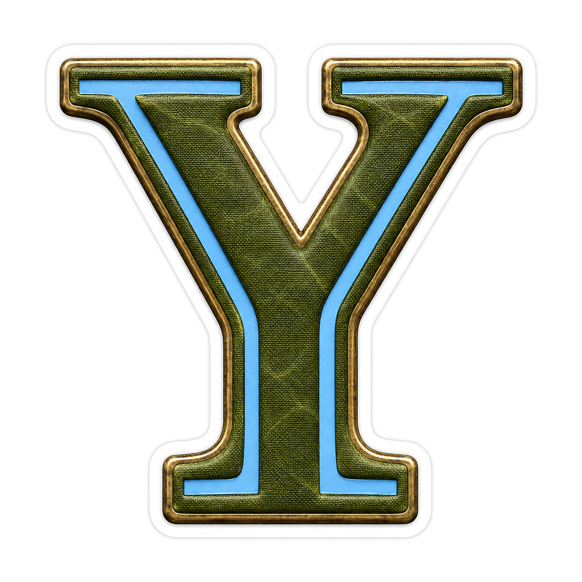 Olive Canvas Letter Y with Blue Inlay Art Vinyl Decal Stickers