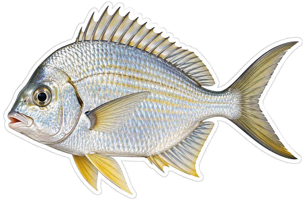 Silver Mojarra Fish with Yellow Lower Fins Art Vinyl Decal Stickers