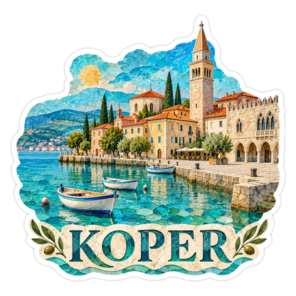 Koper Harbor Boats and Waterfront Tower Art Vinyl Decal Stickers