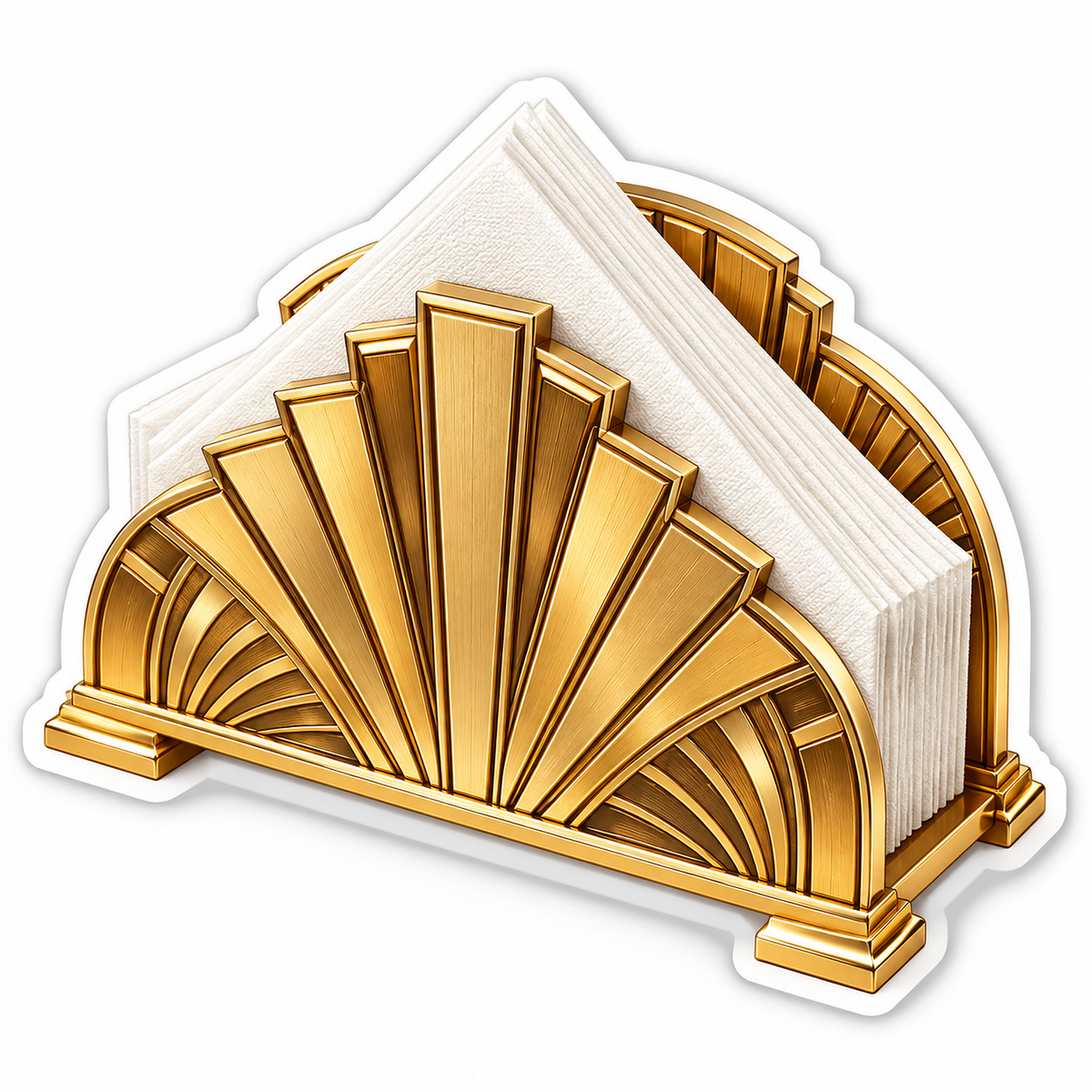 Gold Fan Napkin Holder with White Napkins Vinyl Decal Stickers