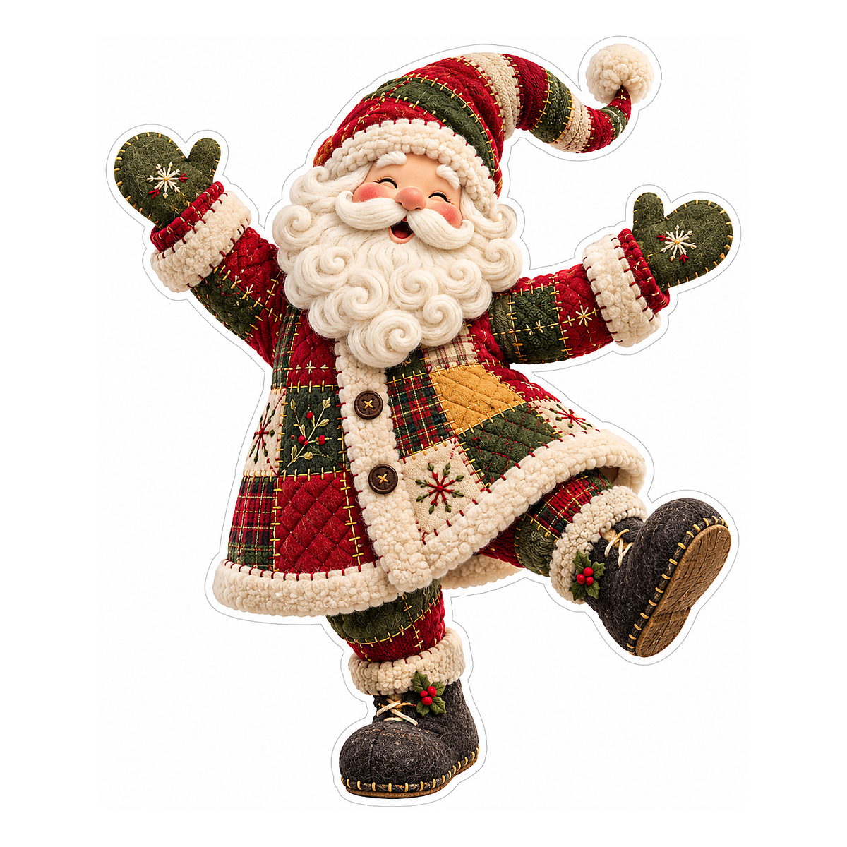 Knitted Patchwork Santa Dancing Art Vinyl Decal Stickers