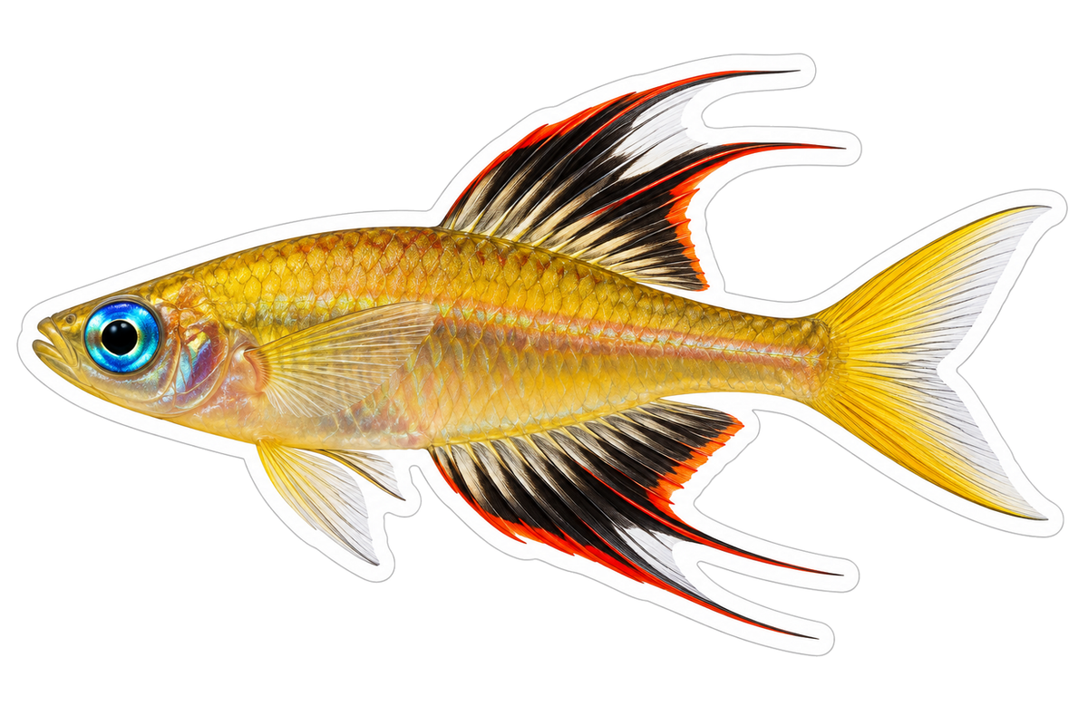 Golden Blue Eyed Fish with Long Fins Vinyl Decal Stickers