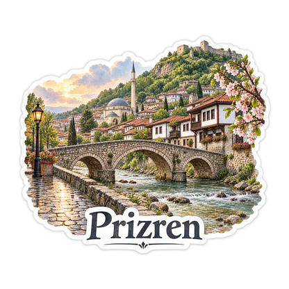 Prizren Stone Bridge at Spring Sunset Art Vinyl Decal Stickers