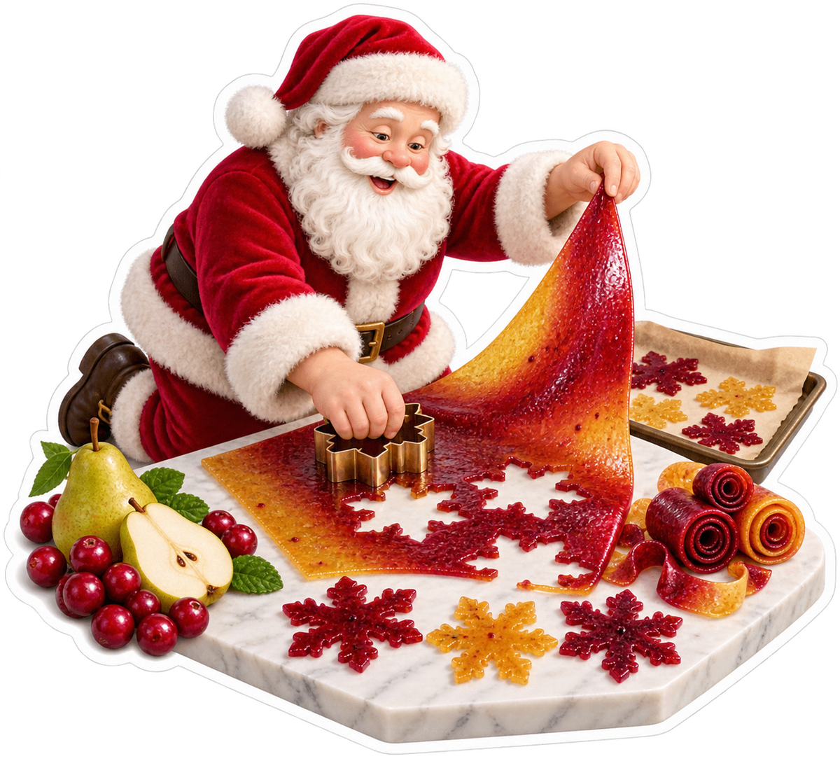 Santa Cutting Red Fruit Sheet Snowflakes Art Vinyl Decal Stickers