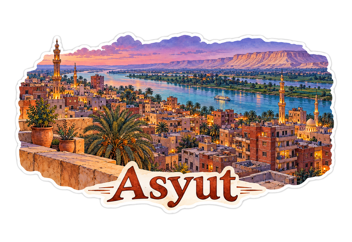 Asyut Rooftops beside Nile at Purple Dusk Vinyl Decal Stickers