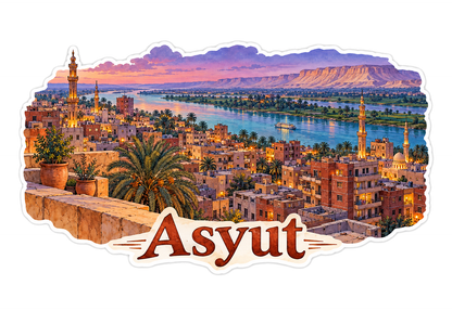 Asyut Rooftops beside Nile at Purple Dusk Vinyl Decal Stickers