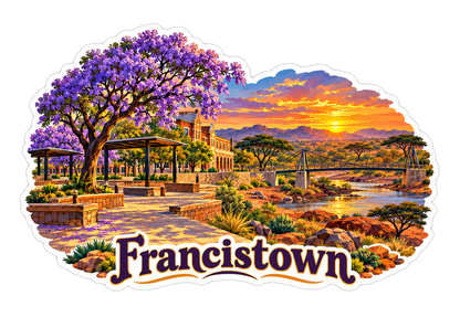 Francistown Purple Tree Plaza Sunset Art Vinyl Decal Stickers
