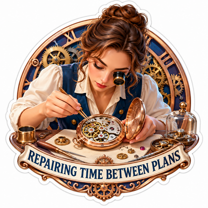 Watchmaker Repairing an Open Golden Pocket Watch Vinyl Decal Stickers