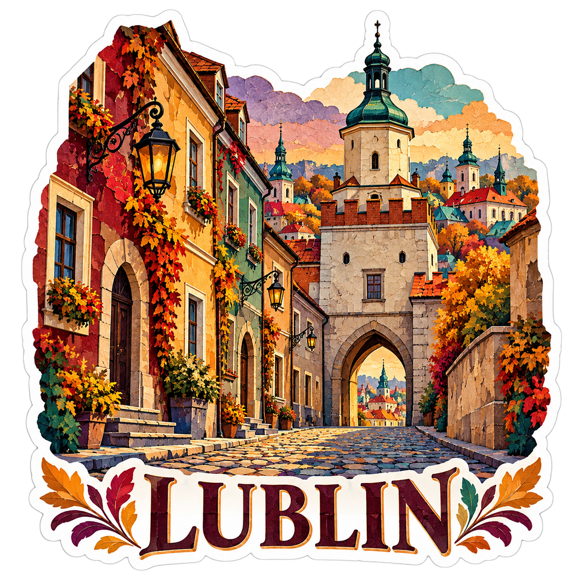 Lublin Autumn Street and Historic Gate Vinyl Decal Stickers