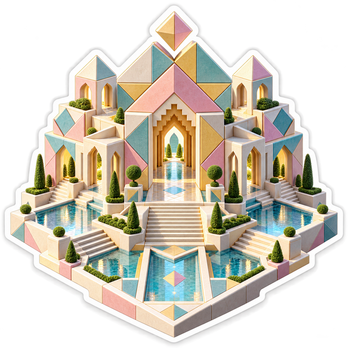 Pastel Geometric Palace with Reflecting Pools Vinyl Decal Stickers