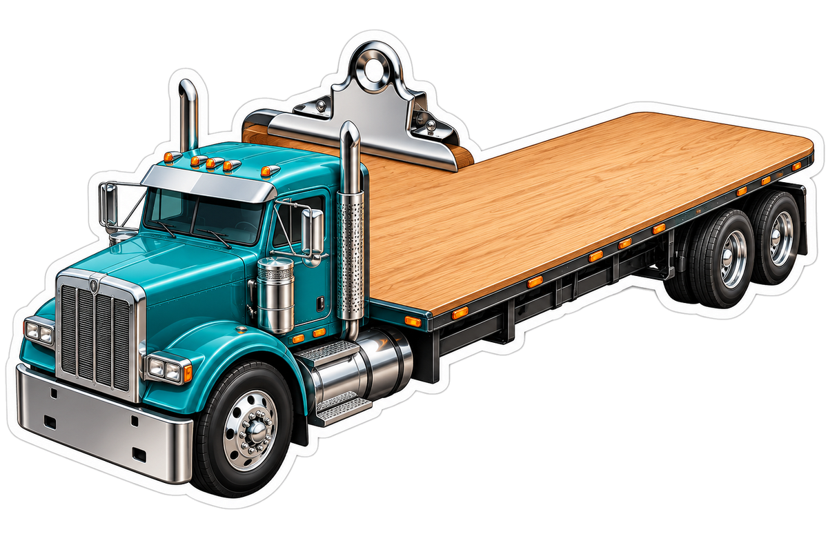 Teal Clipboard Flatbed Semi Truck Art Vinyl Decal Stickers