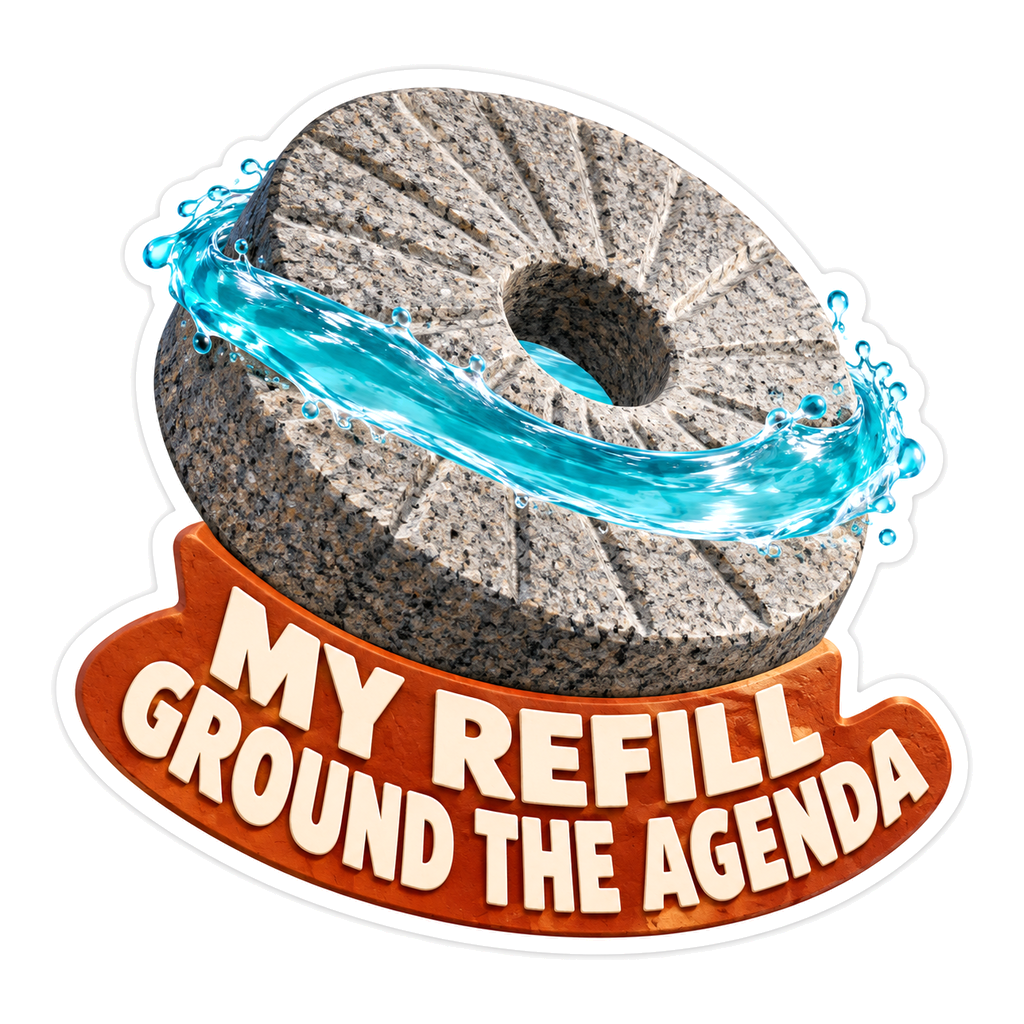 Stone Mill Wheel with Water and Refill Quote Vinyl Decal Stickers