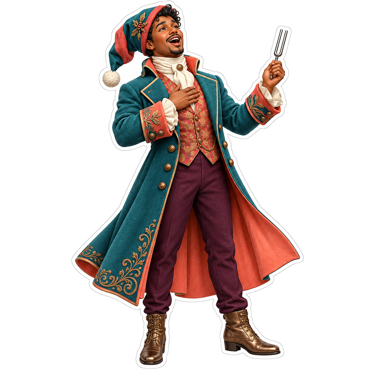 Teal Coat Caroler with Tuning Fork Art Vinyl Decal Stickers
