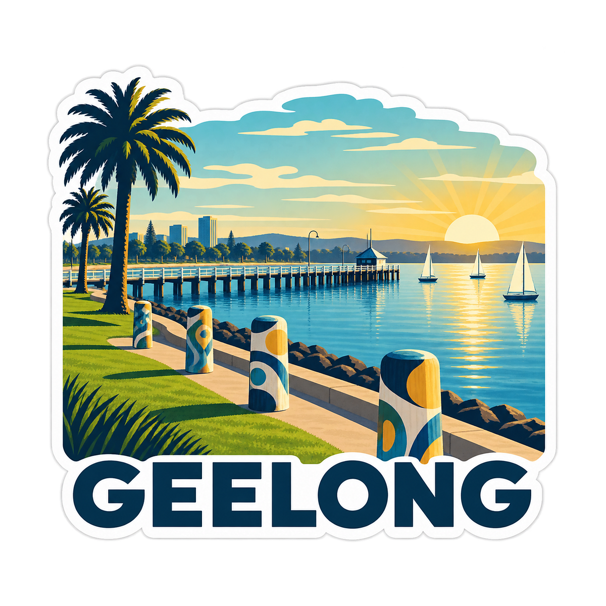 Geelong Bay Pier Sunrise Art Vinyl Decal Stickers