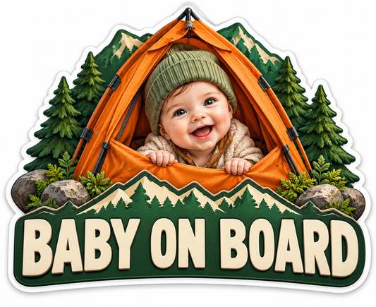 Orange Tent Camper Baby on Board Vinyl Decal Stickers
