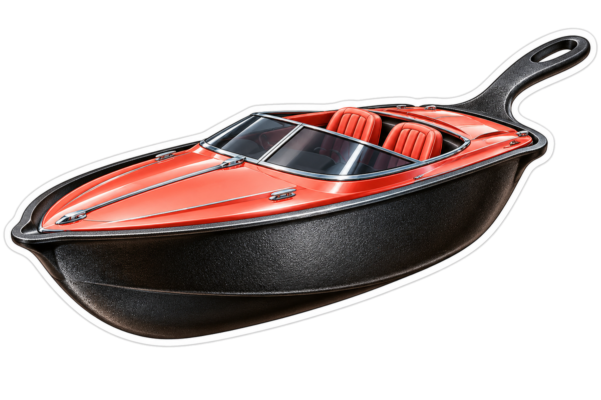 Black Frying Pan Red Speedboat Art Vinyl Decal Stickers