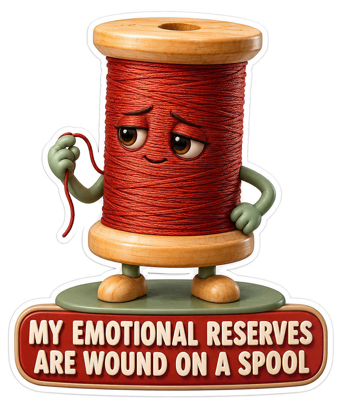 Red Thread Spool Character Holding Loose End Vinyl Decal Stickers
