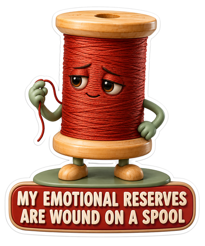 Red Thread Spool Character Holding Loose End Vinyl Decal Stickers