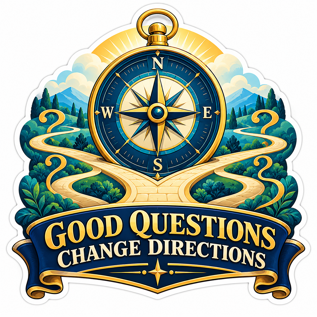 Good Questions Change Directions Forest Compass Vinyl Decal Stickers