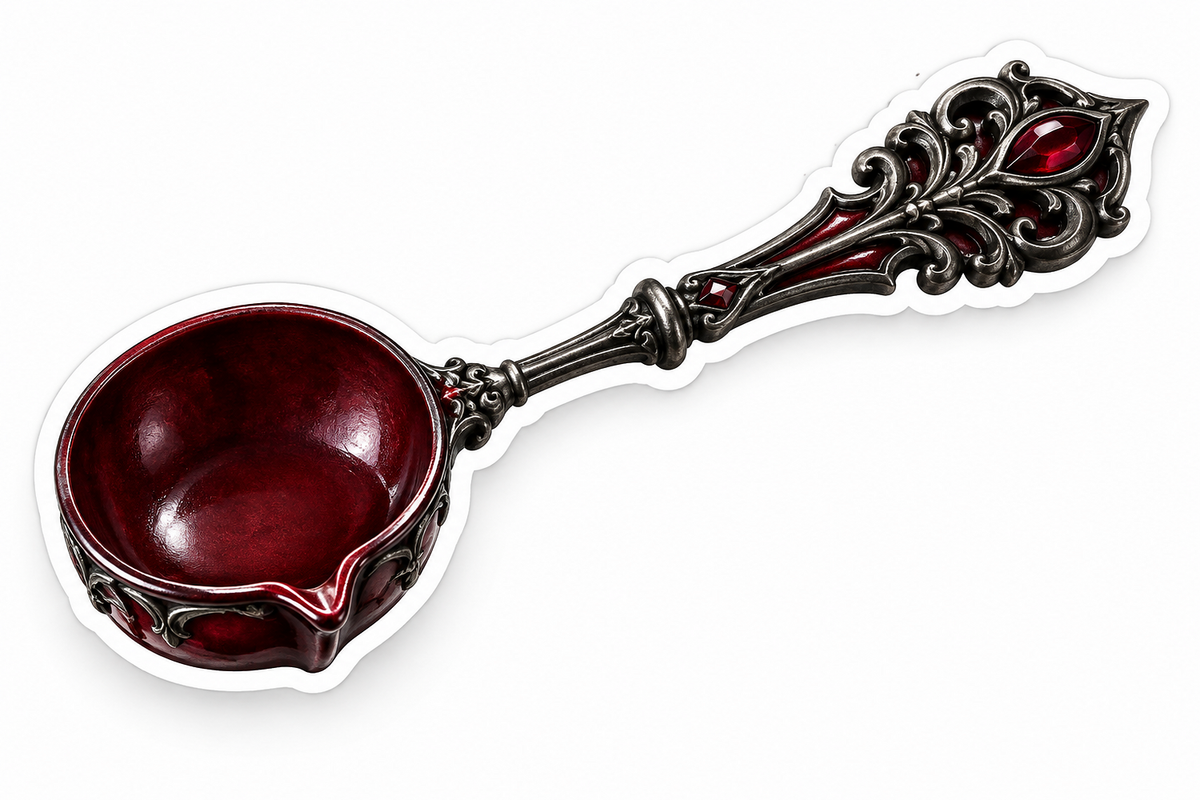 Dark Silver Ornate Scoop with Burgundy Bowl Vinyl Decal Stickers