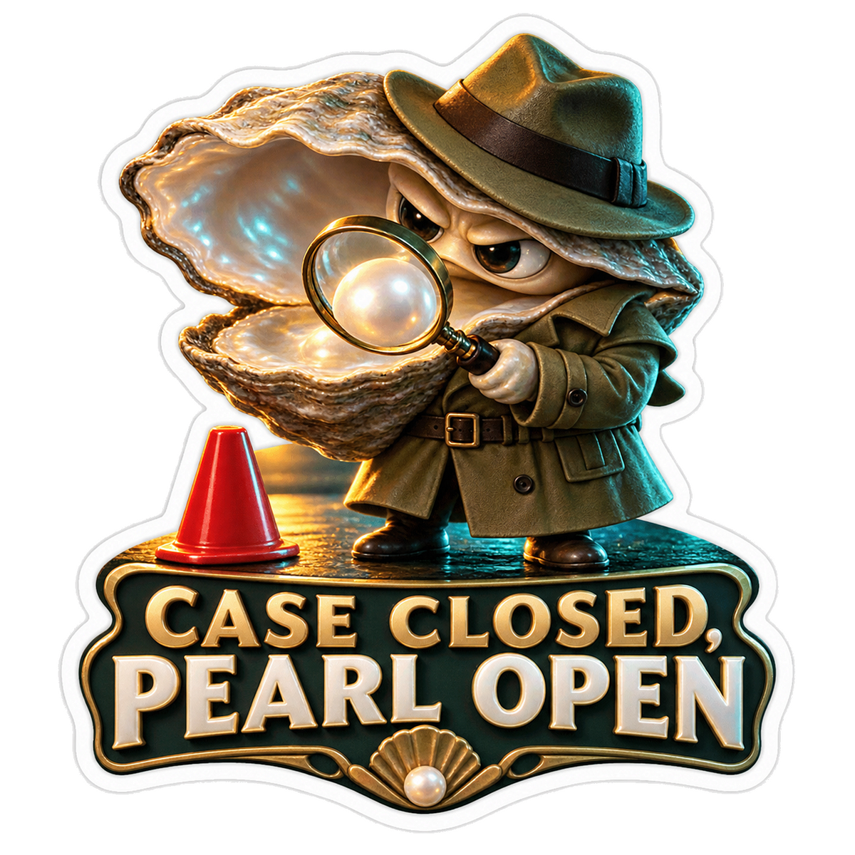 Oyster Detective Examining Pearl Art Vinyl Decal Stickers