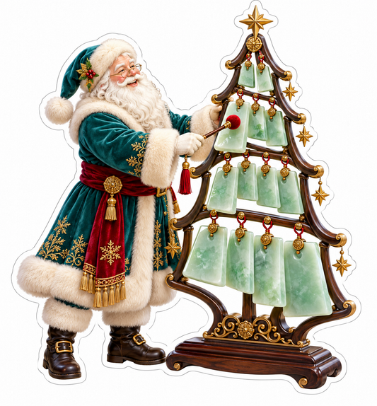 Teal Santa Green Glass Christmas Tree Vinyl Decal Stickers