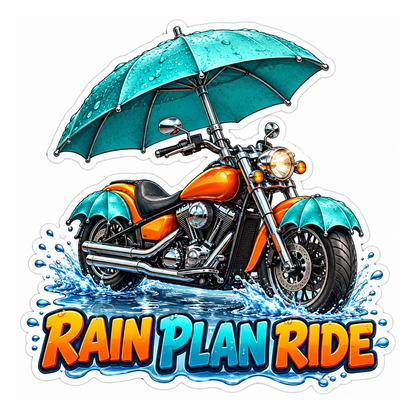 Orange Motorcycle with Turquoise Umbrella Vinyl Decal Stickers