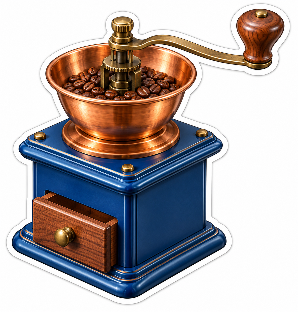 Cobalt Coffee Grinder with Copper Hopper Vinyl Decal Stickers