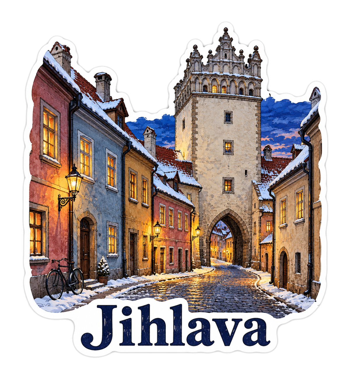 Jihlava Snowy Lane and Historic Gateway Vinyl Decal Stickers