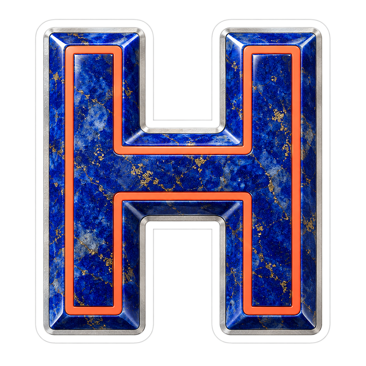 Blue Gold Stone Letter H with Coral Line Art Vinyl Decal Stickers