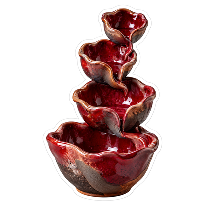 Dark Red Four Tier Ceramic Bowl Cascade Art Vinyl Decal Stickers
