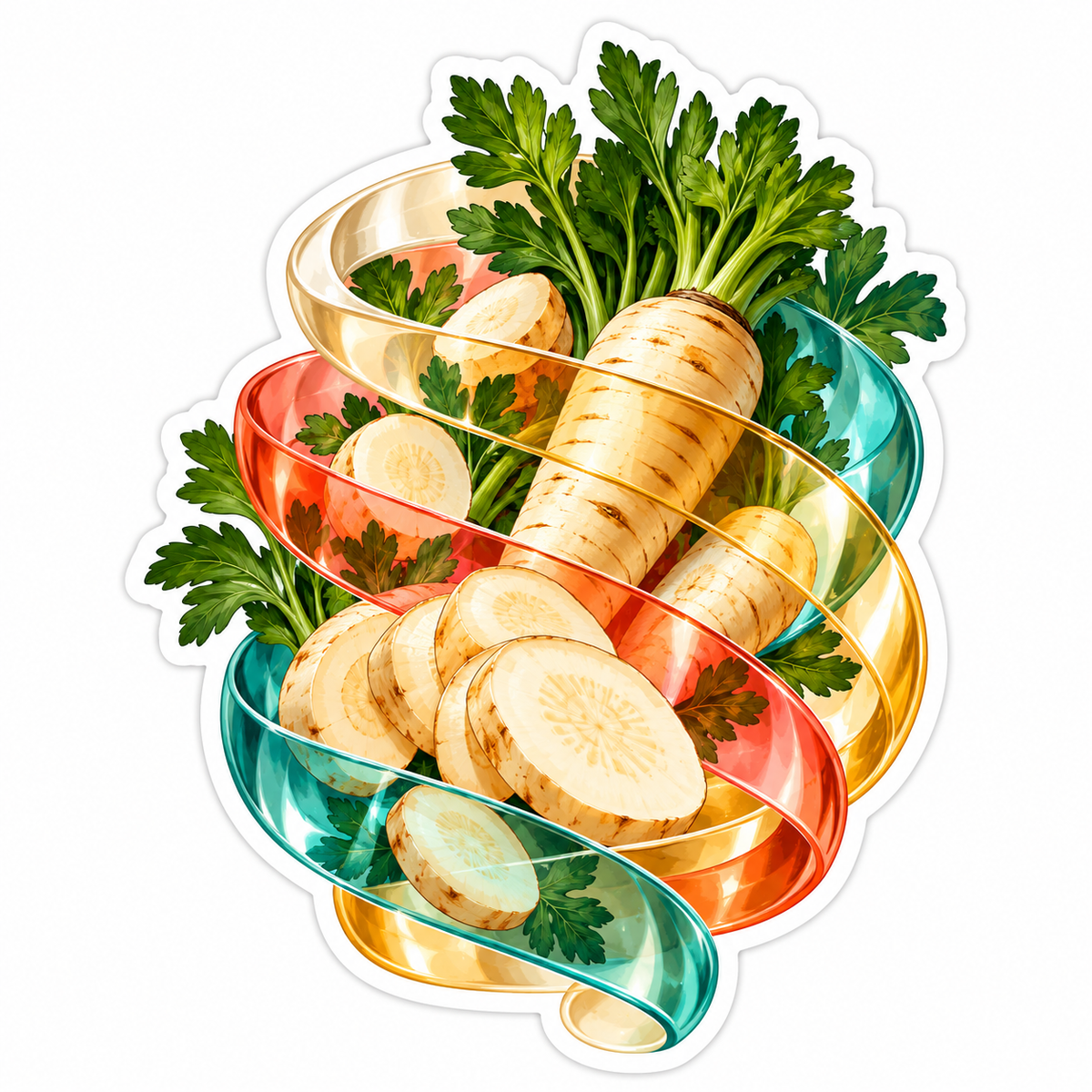 Parsnips with Colorful Spiral Ribbons Art Vinyl Decal Stickers