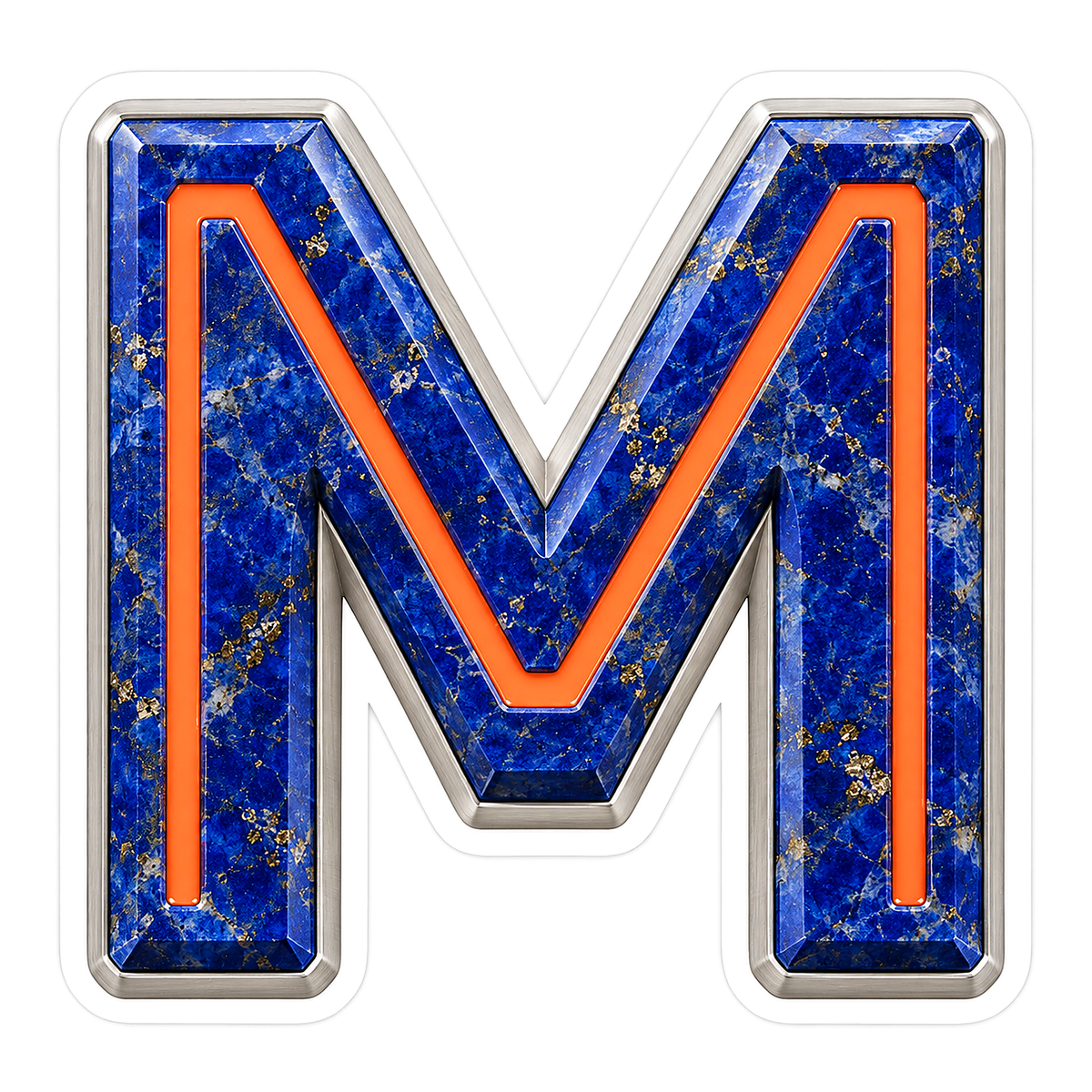 Blue Gold Stone Letter M with Coral Line Art Vinyl Decal Stickers