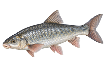 Long Silver Scaled Fish with Pink Fins Vinyl Decal Stickers