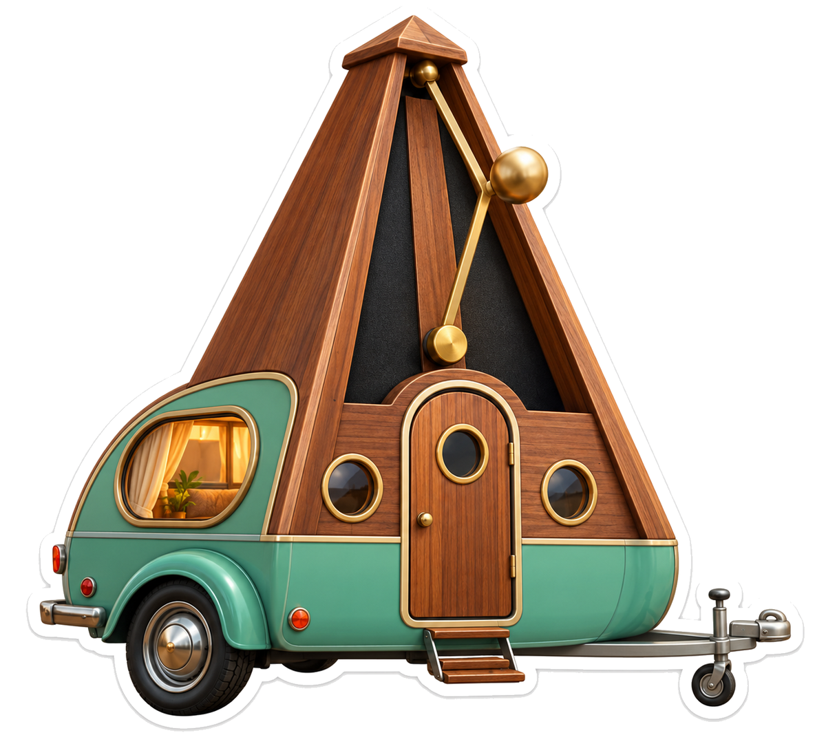 Wooden Metronome Green Camping Trailer Art Vinyl Decal Stickers