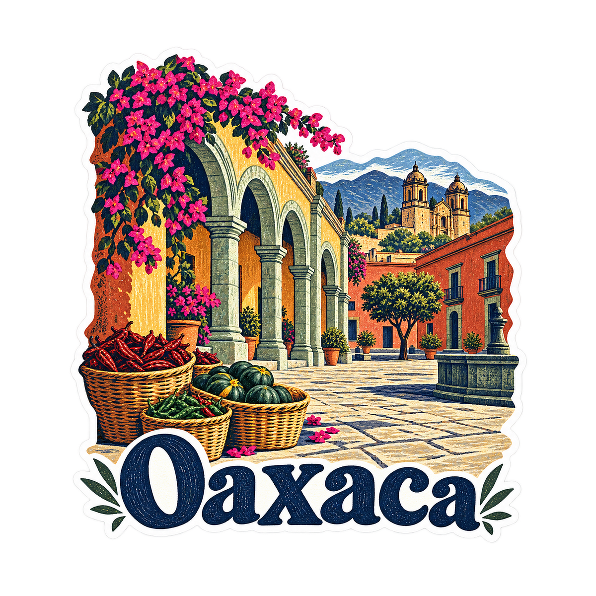 Oaxaca Flowering Stone Market Arcade Art Vinyl Decal Stickers