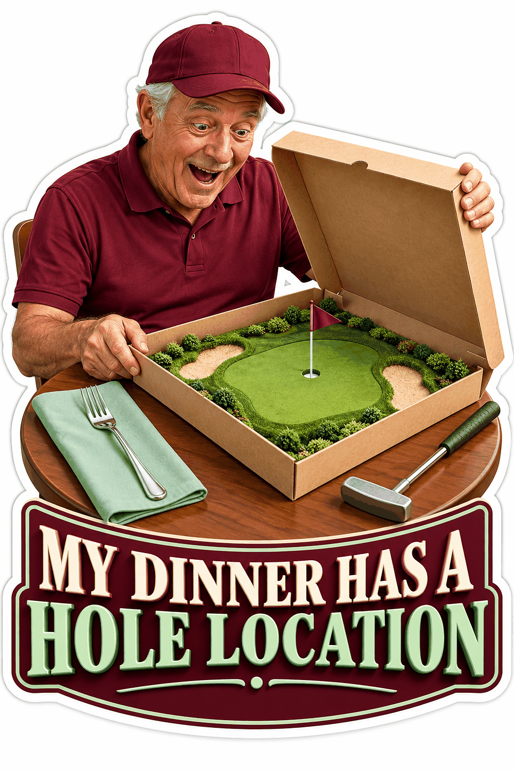 Golfer Opening Pizza Box Putting Green Vinyl Decal Stickers