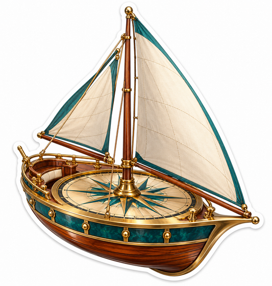Golden Compass Sailboat Art Vinyl Decal Stickers