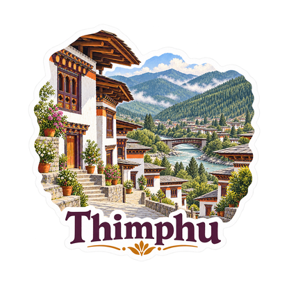 Thimphu Timber Buildings and Green Valley Art Vinyl Decal Stickers